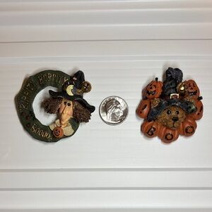Boyds Bears Halloween Brooch Set - Green and Orange